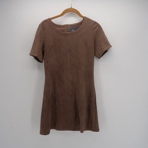 Paper Crane Short Sleeve Brown Faux Suede Dress